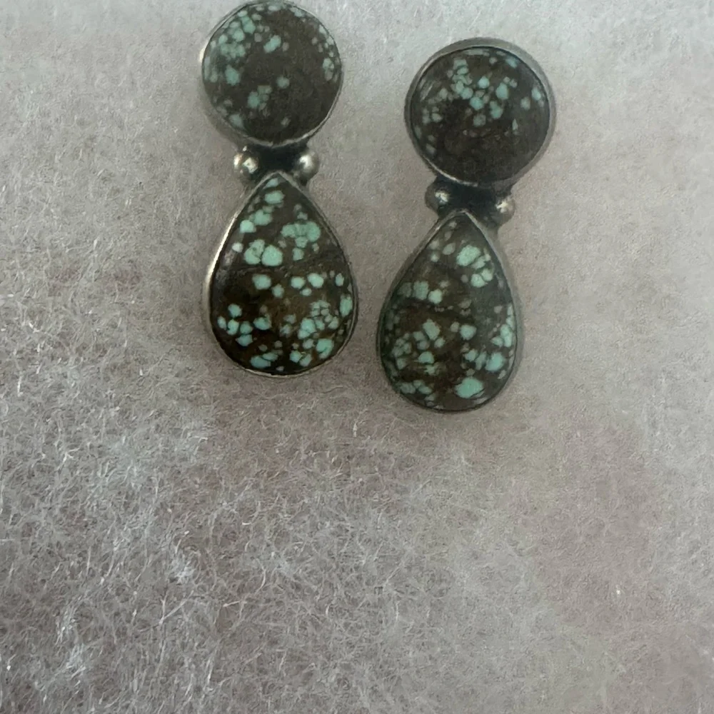Handmade Number 8 Turquoise & Sterling Silver Post Earrings - Picture 3 of 5